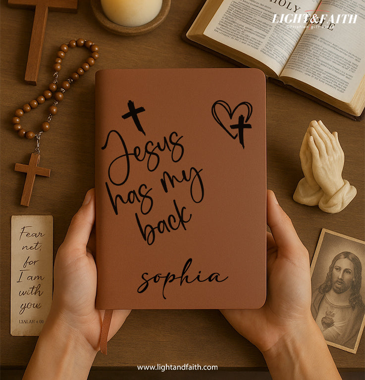 Personalized Christian Journal with "Jesus Has My Back", Custom Name Prayer & Faith Notebook, Religious Gift, First Communion Gifts, Birthday. NBLAF33